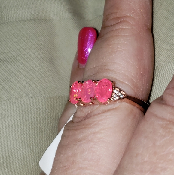 SZ 7 Pink Ethiopian Opal Ring 925 Silver/18K Rose Gold Overlay, NWT - Picture 7 of 14